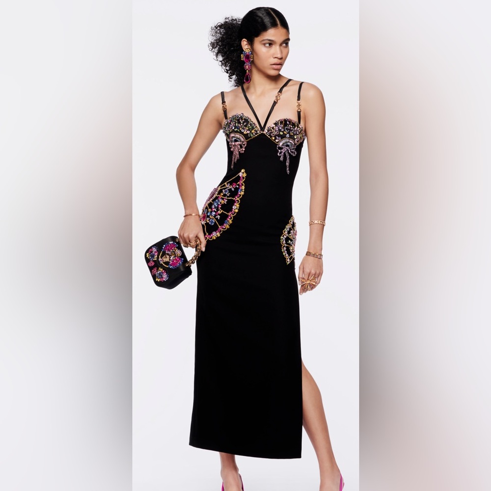 Versace crystal embellished silk cady gown